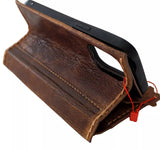 Genuine Leather Case For Apple iPhone 16 12 13 14 15 16 Pro Max 8 Plus Wallet  Book Cover luxury Mini Hand Made DH