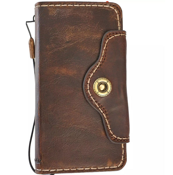 Genuine Leather Case For Apple iPhone 17 13 14 15 16 Pro Max Air plus SE Wallet Book Cover Magnetic Sew Hand Button6