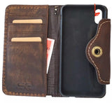 Genuine Leather Case For Apple iPhone 17 13 14 15 16 Pro Max Air plus SE Wallet Book Cover Magnetic Sew Hand Button6