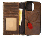 Genuine Leather Case For Apple iPhone 13 14 15 16 16E Pro Max 8 Plus Wallet Book HandMade Sewing Bible