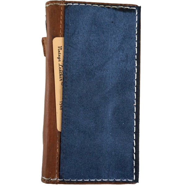 Genuine Leather Case For Apple iPhone 13 17 14 15 16 Pro Max 16E Removable Air Plus Wallet Book Hand Made Sewing Zamch Blue