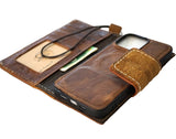 Genuine Leather Case For Apple iPhone 12 13 14 15 16 16E Pro Max Wallet Book Hand Made Limited edition Magnetic suede Tan