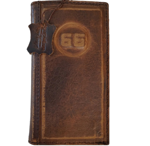 Genuine Leather Case For Apple iPhone 14 15 16E 17 Air Pro Max Football Wallet Book Cover Hand Made Special Vintage Route 66