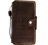 Genuine Leather Case For Apple iPhone 16 17 14 15 Pro Max 8 Plus Air Wallet Book Cover luxury Mini HandMade Dark FE