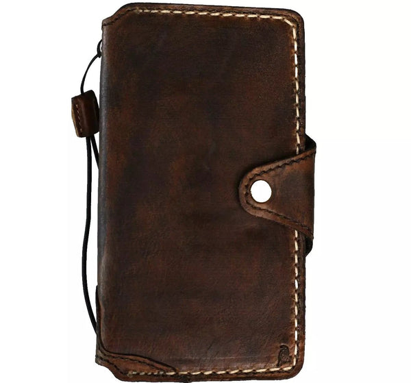 Genuine Leather Case For Apple iPhone 16 17 14 15 Pro Max 8 Plus Air Wallet Book Cover luxury Mini HandMade Dark FE