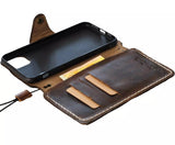 Genuine Leather Case For Apple iPhone 16 17 14 15 Pro Max 8 Plus Air Wallet Book Cover luxury Mini HandMade Dark FE