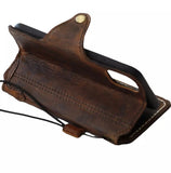 Genuine Leather Case For Apple iPhone 16 17 14 15 Pro Max 8 Plus Air Wallet Book Cover luxury Mini HandMade Dark FE