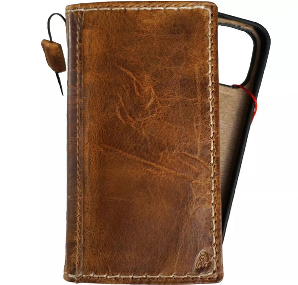Genuine Leather Case For Apple iPhone 13 12 14 15 16 Pro Max Removable 8 Plus Wallet Book Hand Made Sewing Tan