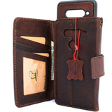 Genuine vintage leather Case for LG V40 book detachable wallet magnetic Removable cover slim dark brown cards slots handmade daviscase