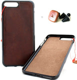 Étui en cuir véritable foncé pour iPhone 8 et 7, portefeuille, support mince, livre de luxe rétro + support magnétique pour voiture Davis