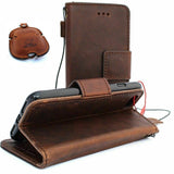 Genuine Natural Leather case for Apple iPhone 7 wallet credit holder book Removable Magnetic cover handmade luxury + AirPods 2 case Davis