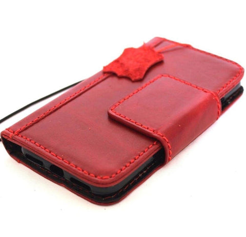 Genuine Full Leather Case for Iphone 8 Cover Book Wallet Cards Magnetic Soft Davis Classic Art Wireless Charging Red Wine