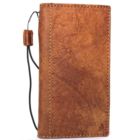 Étui en cuir naturel véritable pour iPhone 8, couverture de livre, portefeuille, cartes d'affaires, slim, chargement sans fil, Davis classic Art Tan