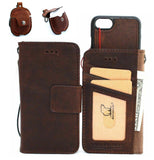 Genuine Natural Leather case for Apple iPhone 7 wallet credit holder book Removable Magnetic cover handmade luxury + AirPods 2 case Davis