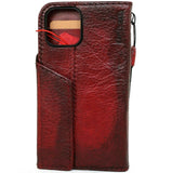 Genuine Leather Wallet Case For Apple iPhone 13 Pro Max Book Credit Cards Slots Soft Cover Top Grain Wine red DavisCase