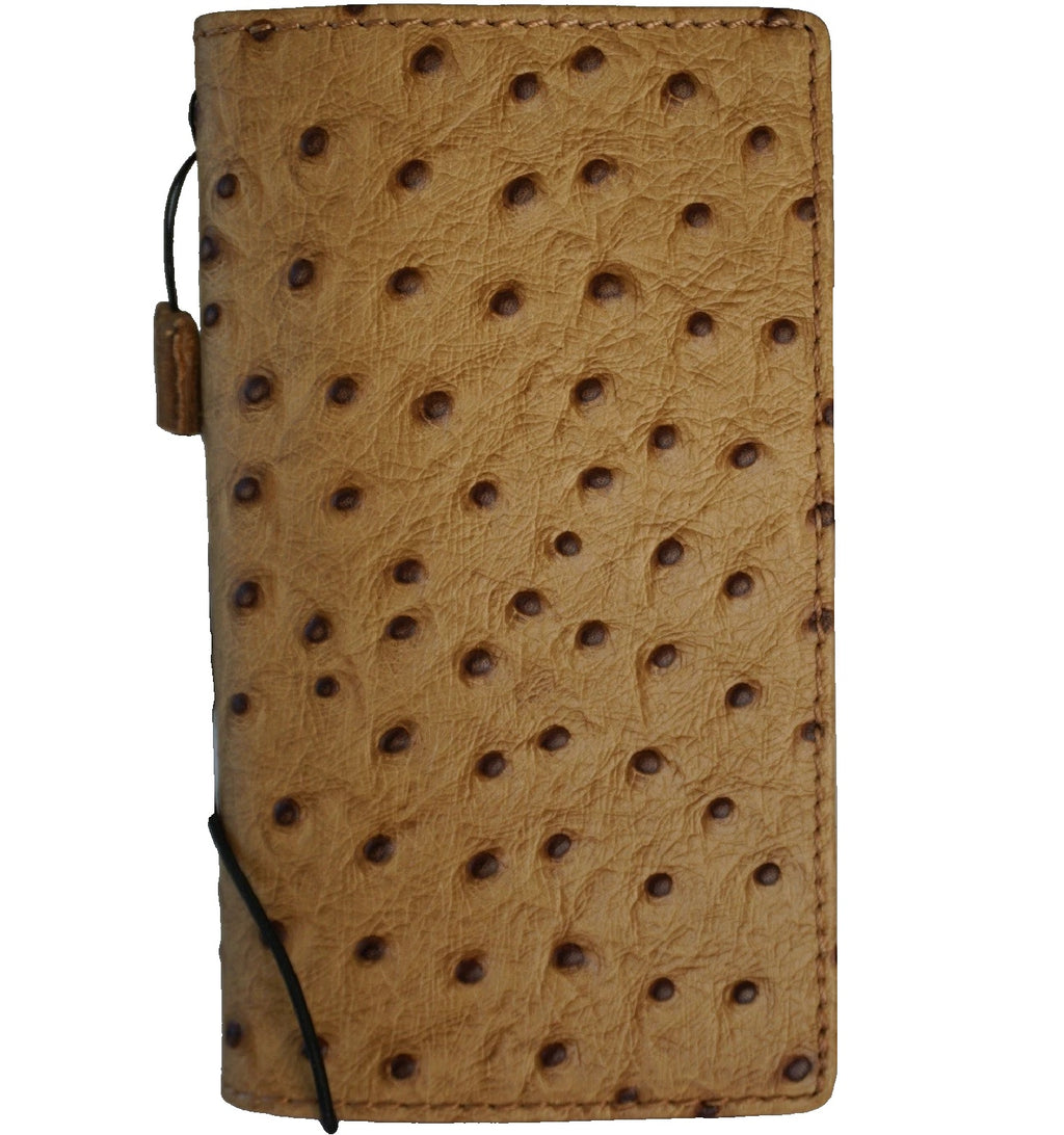 Genuine tan leather wallet case for iPhone 15-18 Pro Max, Air 8 Plus, Ultra Crafts Falcon Ostrich style by DAVISCASE.