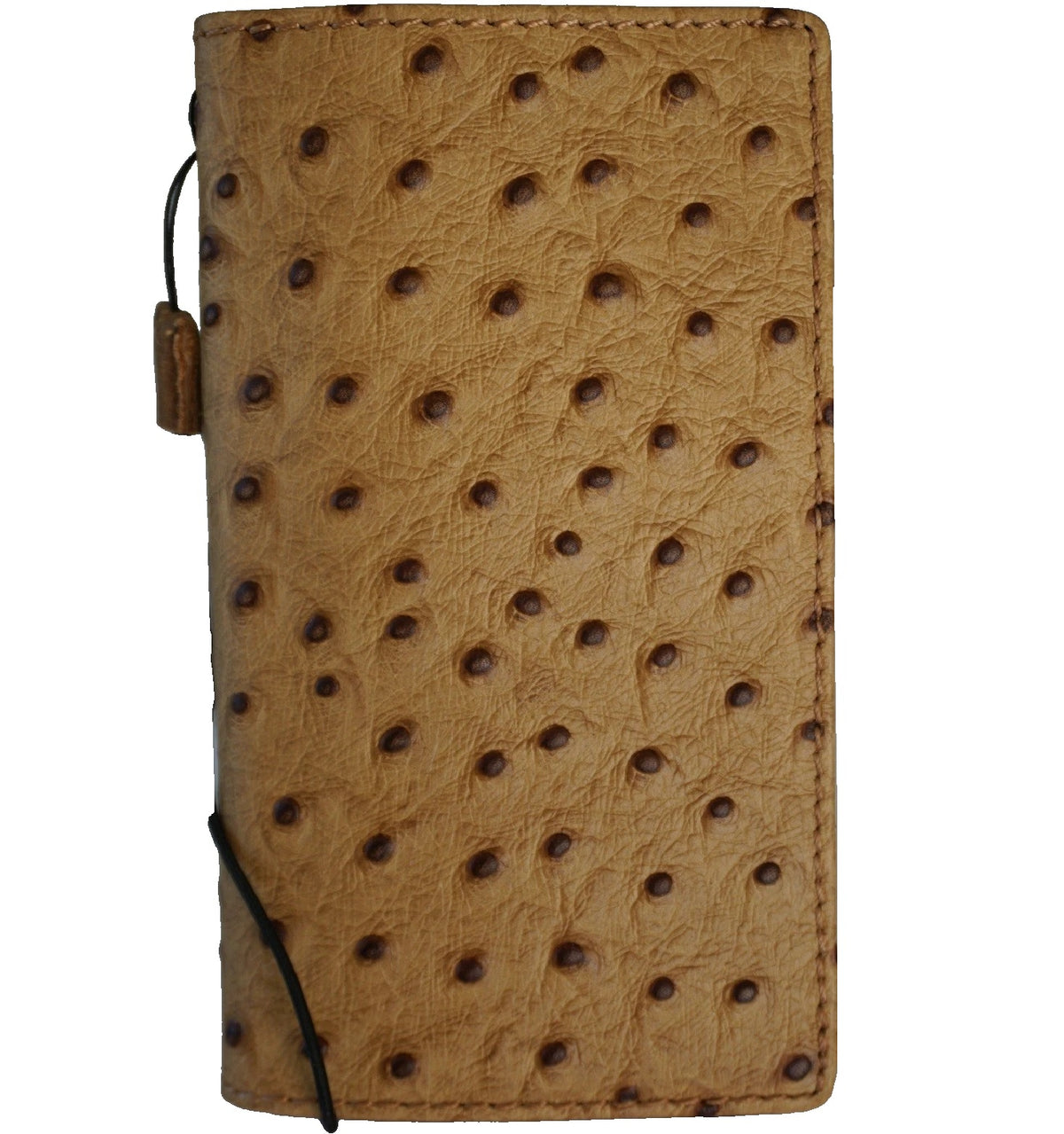 Genuine tan leather wallet case for iPhone 15-18 Pro Max, Air 8 Plus, Ultra Crafts Falcon Ostrich style by DAVISCASE.
