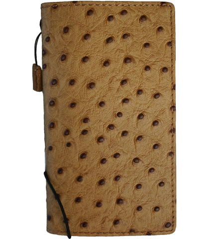 Genuine Leather For Galaxy S26 S25 Edge Ultra Z Fold 3 4 5 6 7 Case Plus Art Wallet Book Credit Cover Ostrich Style Tan