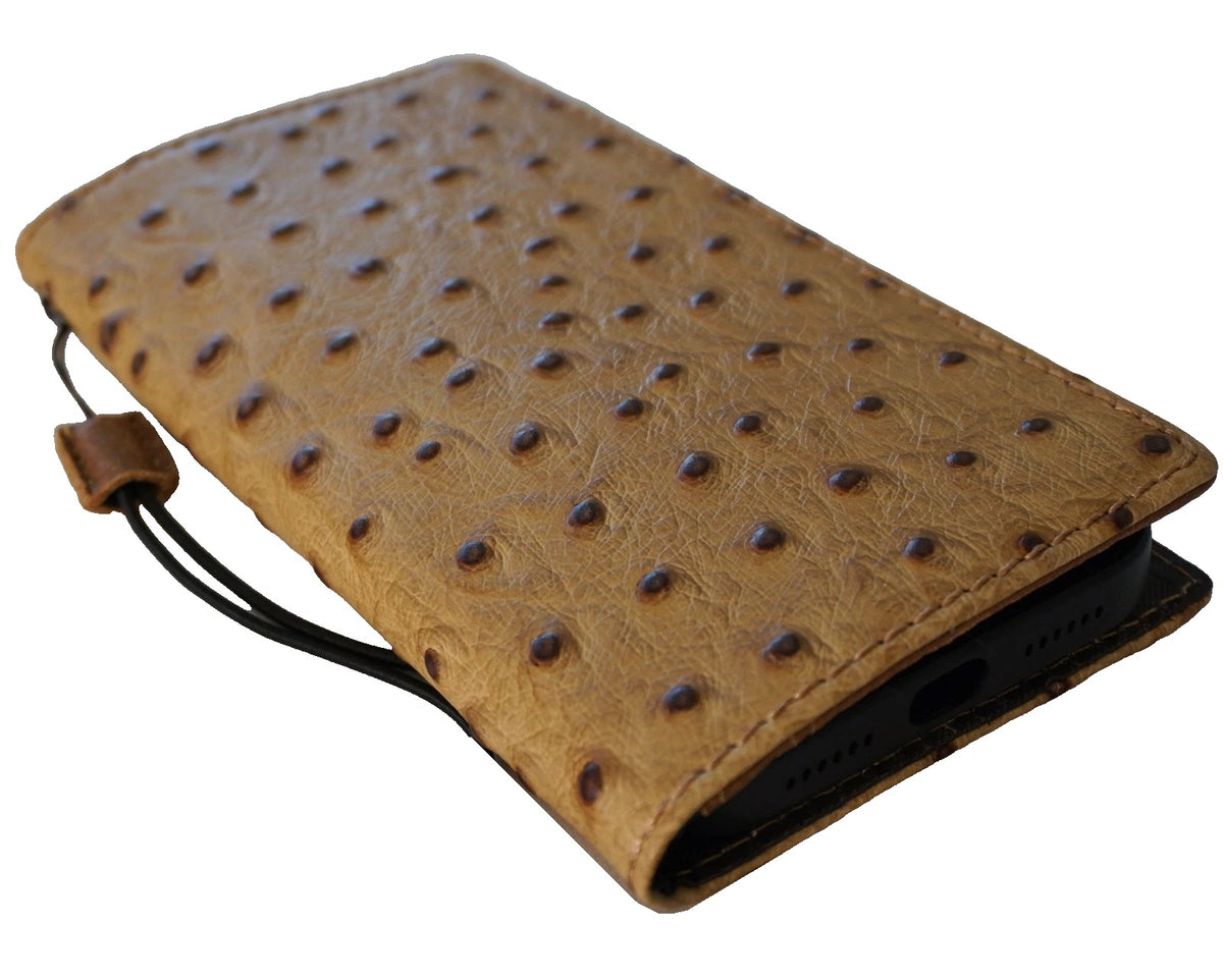 Genuine leather phone case for Galaxy S26 S25 Edge Z Fold 3-8 by DAVISCASE, features art wallet design in tan ostrich style.