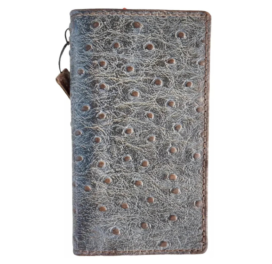Genuine leather Google Pixel phone case by DAVISCASE featuring vintage stone ostrich design and book wallet style.