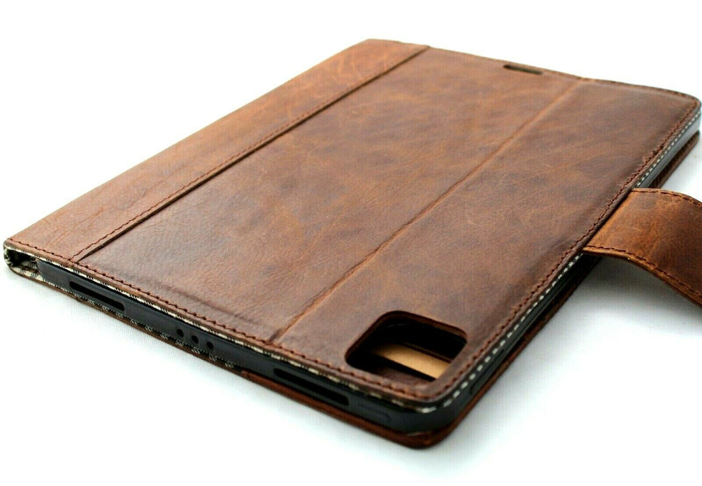 Genuine vintage leather iPad 10.2 case by DAVISCASE with card slots, flip cover, slim design, handmade, dark retro style.
