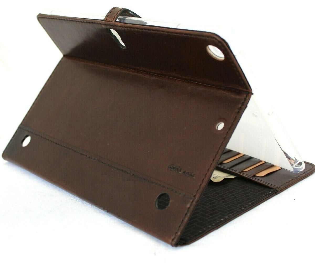 Genuine vintage leather iPad 10.2 case by DAVISCASE with flip cover, credit card slots, slim design, dark brown, handmade for 2020-2021 models