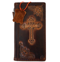 Genuine leather wallet case for Google Pixel phones by DAVISCASE, featuring a Jesus cross design and card slots.