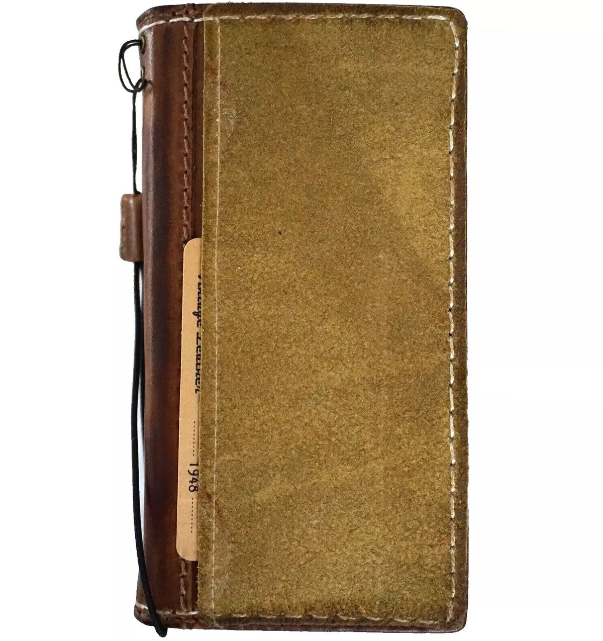 Handmade green genuine leather wallet case for iPhone 13, 12, 14, 15, 16 Pro Max with removable wallet feature, by DAVISCASE.
