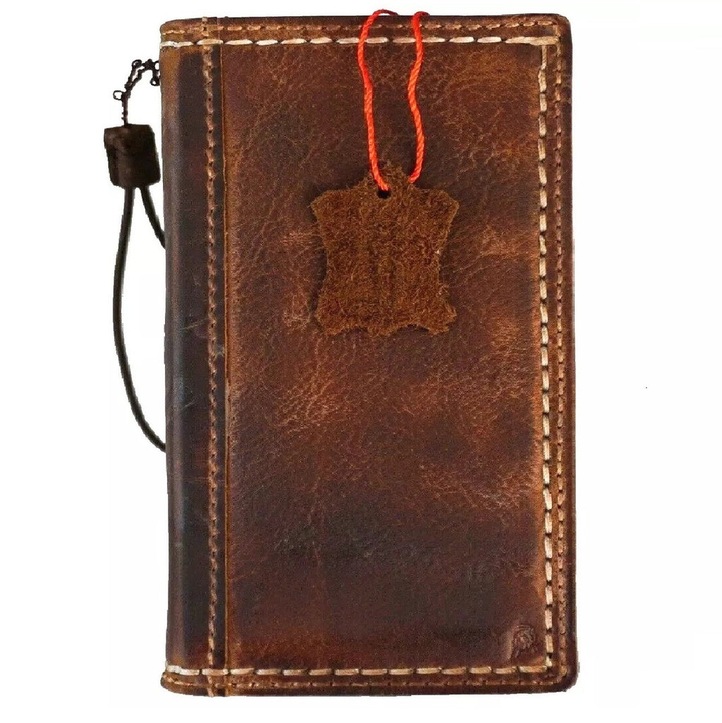 Handmade genuine leather phone case by DAVISCASE for iPhone 12-16 Pro Max with wallet and book cover design.