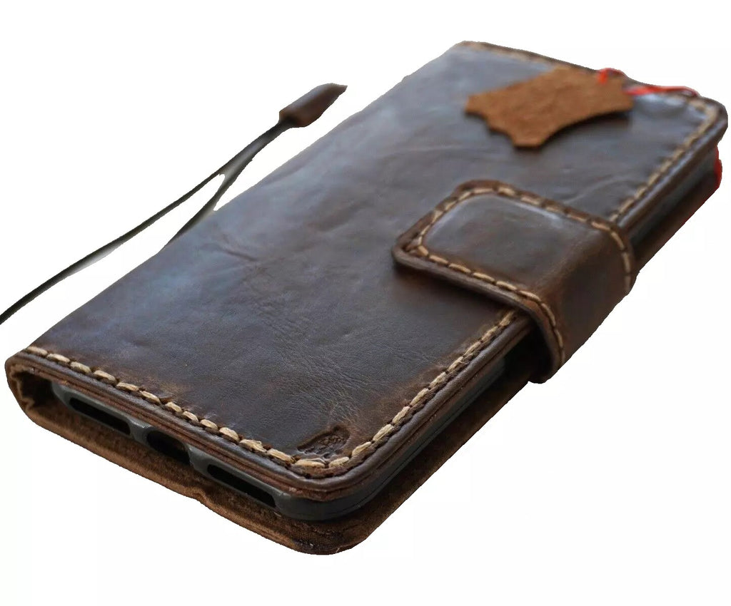 Handmade genuine leather phone case for iPhone 13-16 Pro Max with removable wallet, magnetic closure, by DAVISCASE.