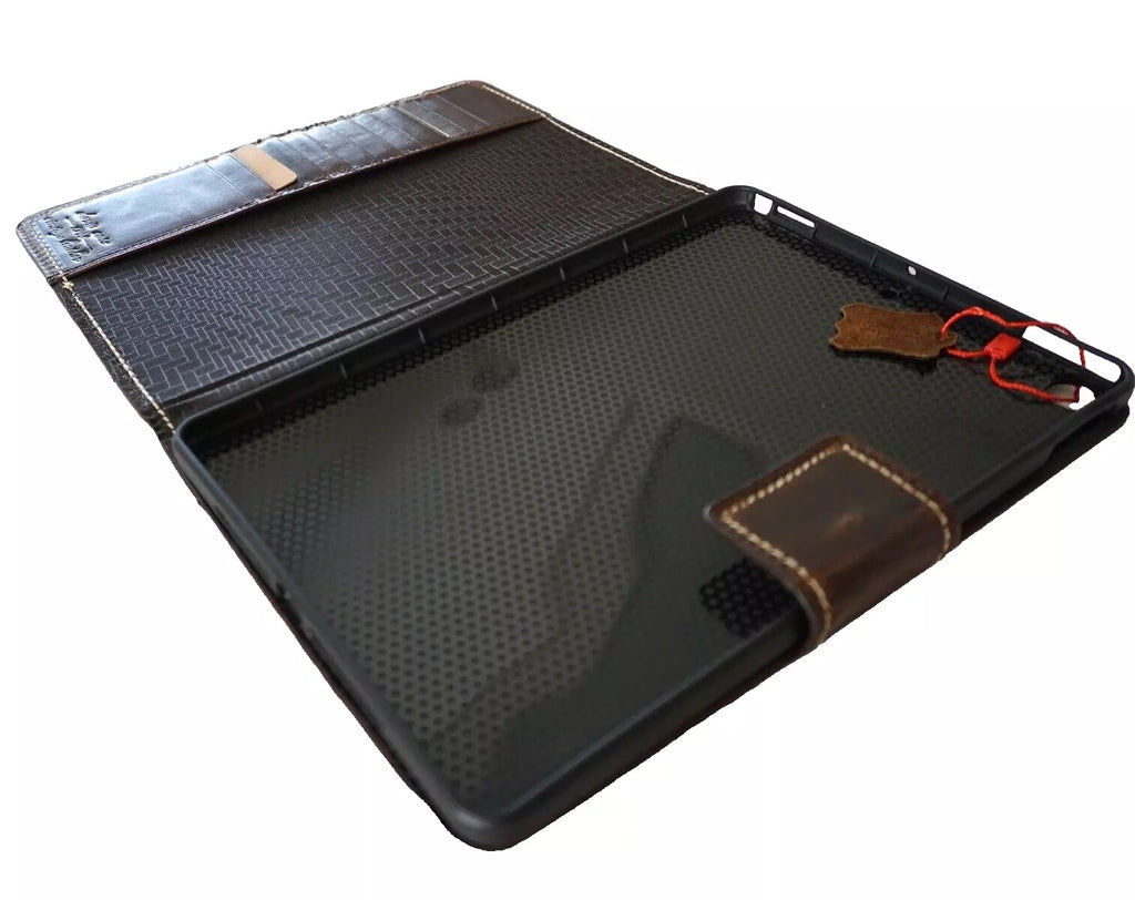 Genuine leather iPad case for various models including 10.2, 11, 13 Pro, and Air 9.7 with thick seam design and precise cutouts.