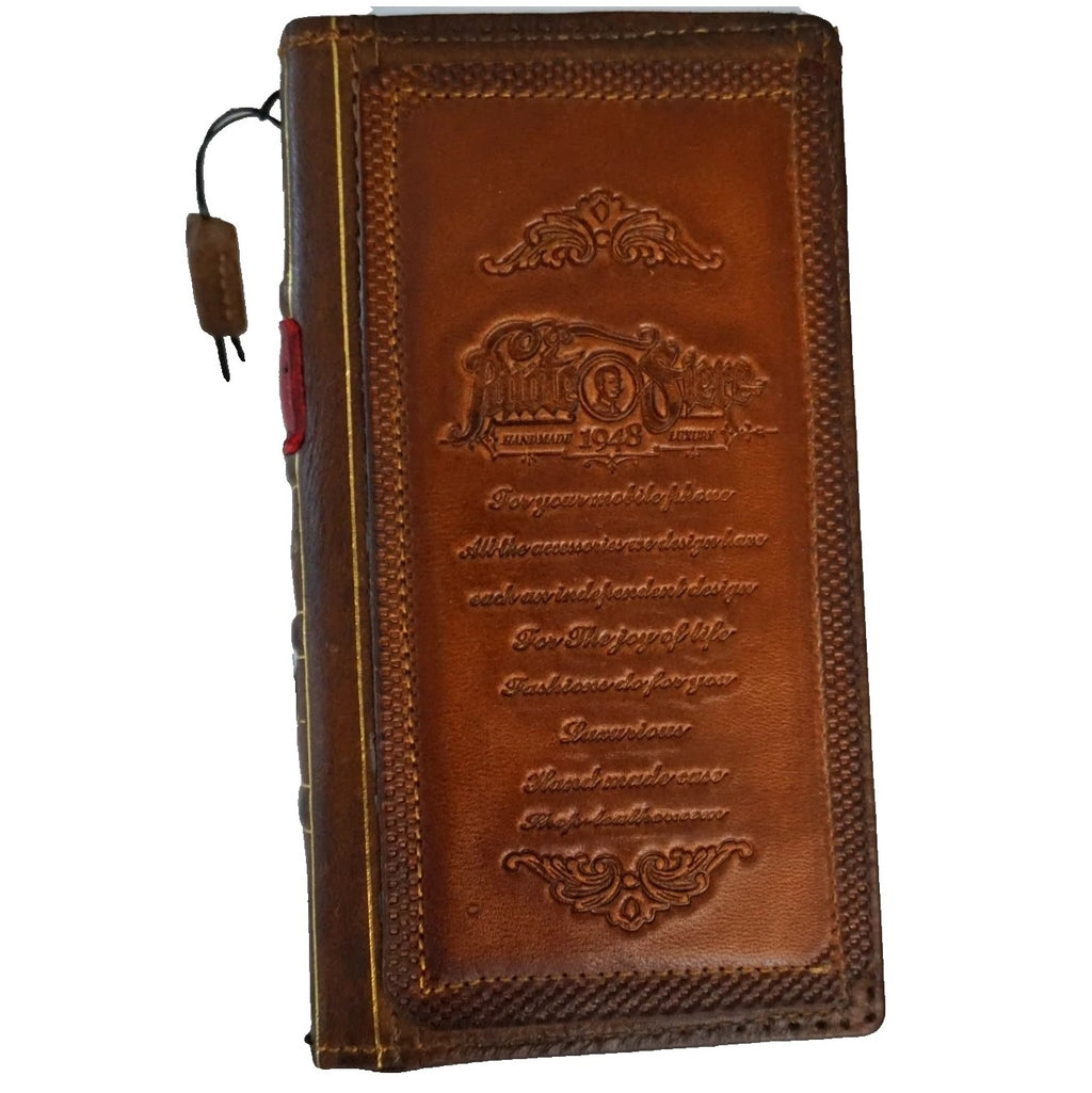 Handmade genuine leather phone case for Galaxy S series, featuring coarse seam design in tan and red, by DAVISCASE.
