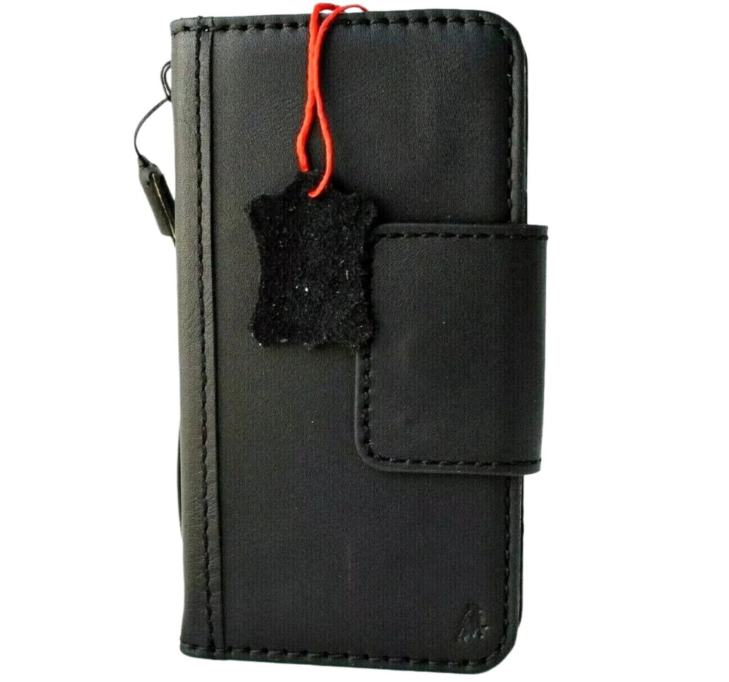 Leather phone case for iPhone 16, 15, 14, 13, 12 Pro Max, 8 Plus, and SE by DAVISCASE, featuring a black mini magnetic wallet design.