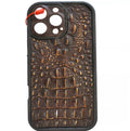 Handmade genuine leather phone case for iPhone 12-16 Pro Max, SE, and 8 Plus with vintage crocodile style and slim design.