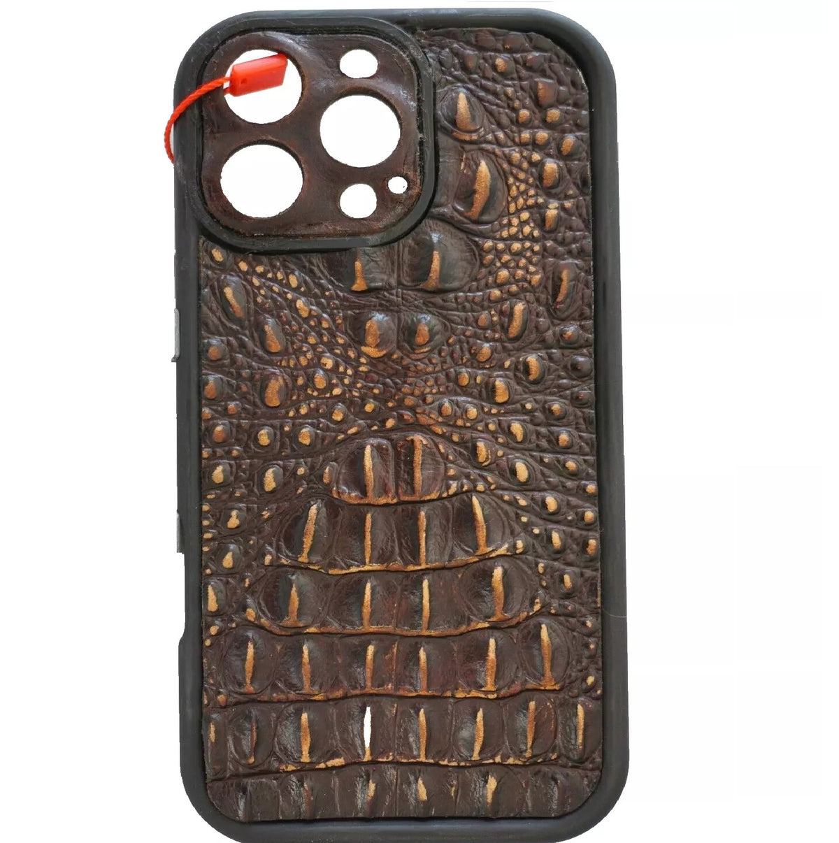Handmade genuine leather phone case for iPhone 12-16 Pro Max, SE, and 8 Plus with vintage crocodile style and slim design.