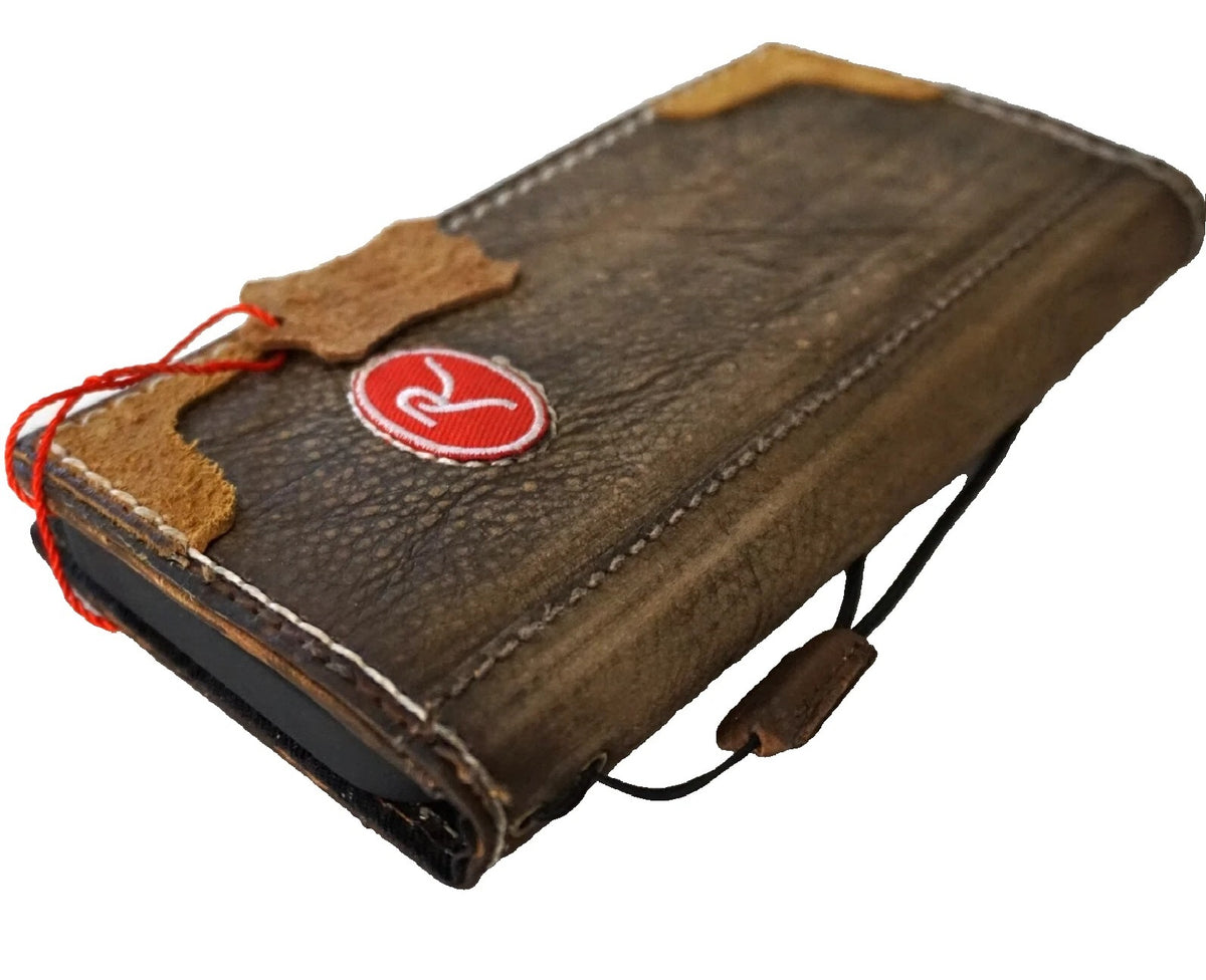 Handmade genuine leather phone case for Apple iPhone 12, 15, 16 Pro Max, featuring a football wallet book cover design by DAVISCASE.