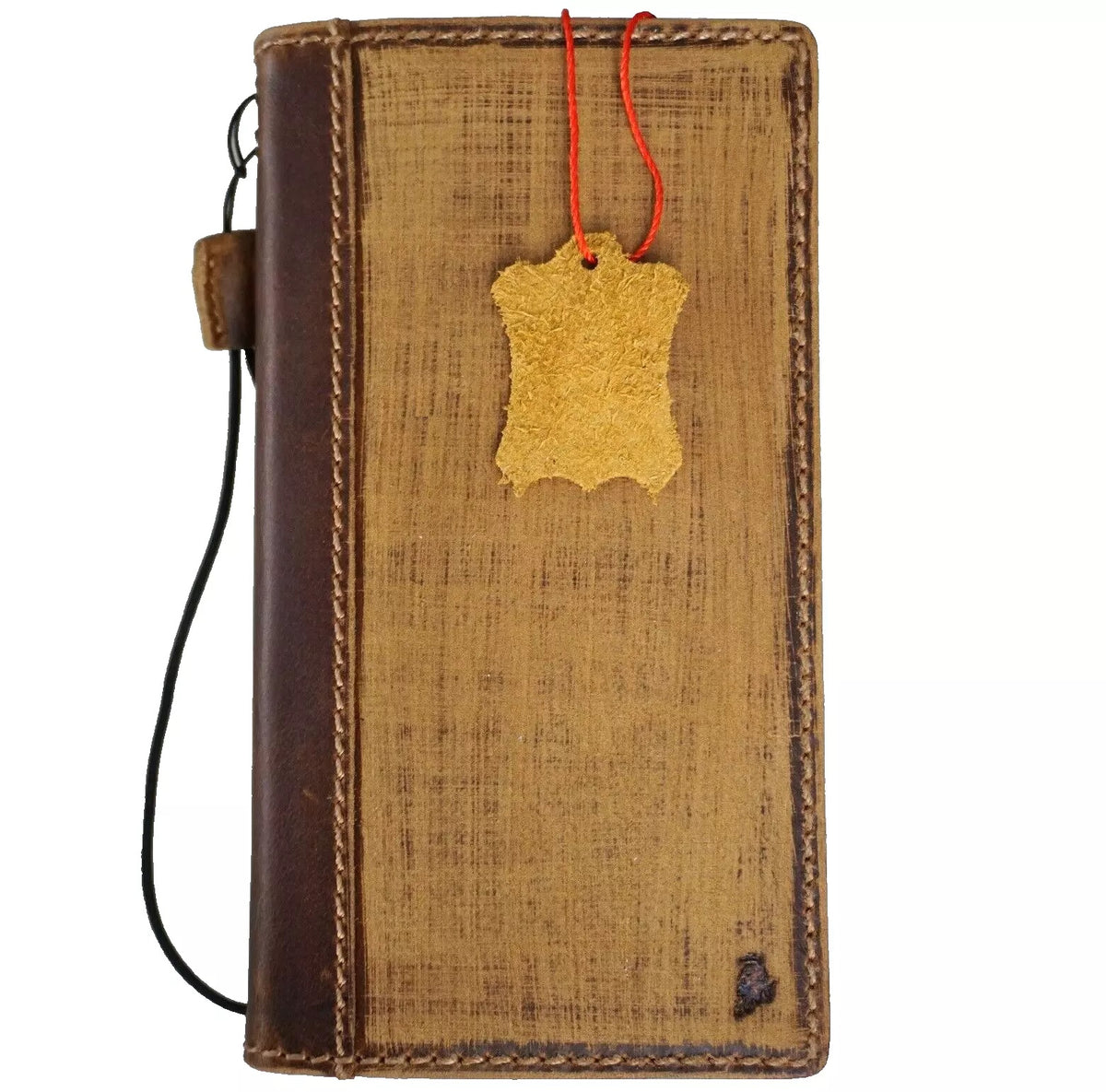 Handmade genuine leather phone case for Apple iPhone 12-16 Pro Max, wallet-style with craft details, by DAVISCASE.