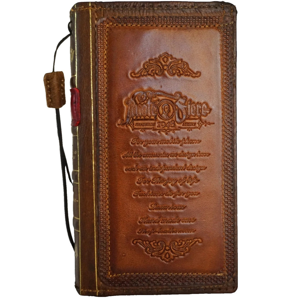 Handmade genuine leather phone case for Galaxy S21 to S26 Ultra and Note Z Fold 3-7, tan red with coarse seam detail.