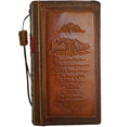 Handmade genuine leather phone case for Galaxy S21 to S26 Ultra and Note Z Fold 3-7, tan red with coarse seam detail.