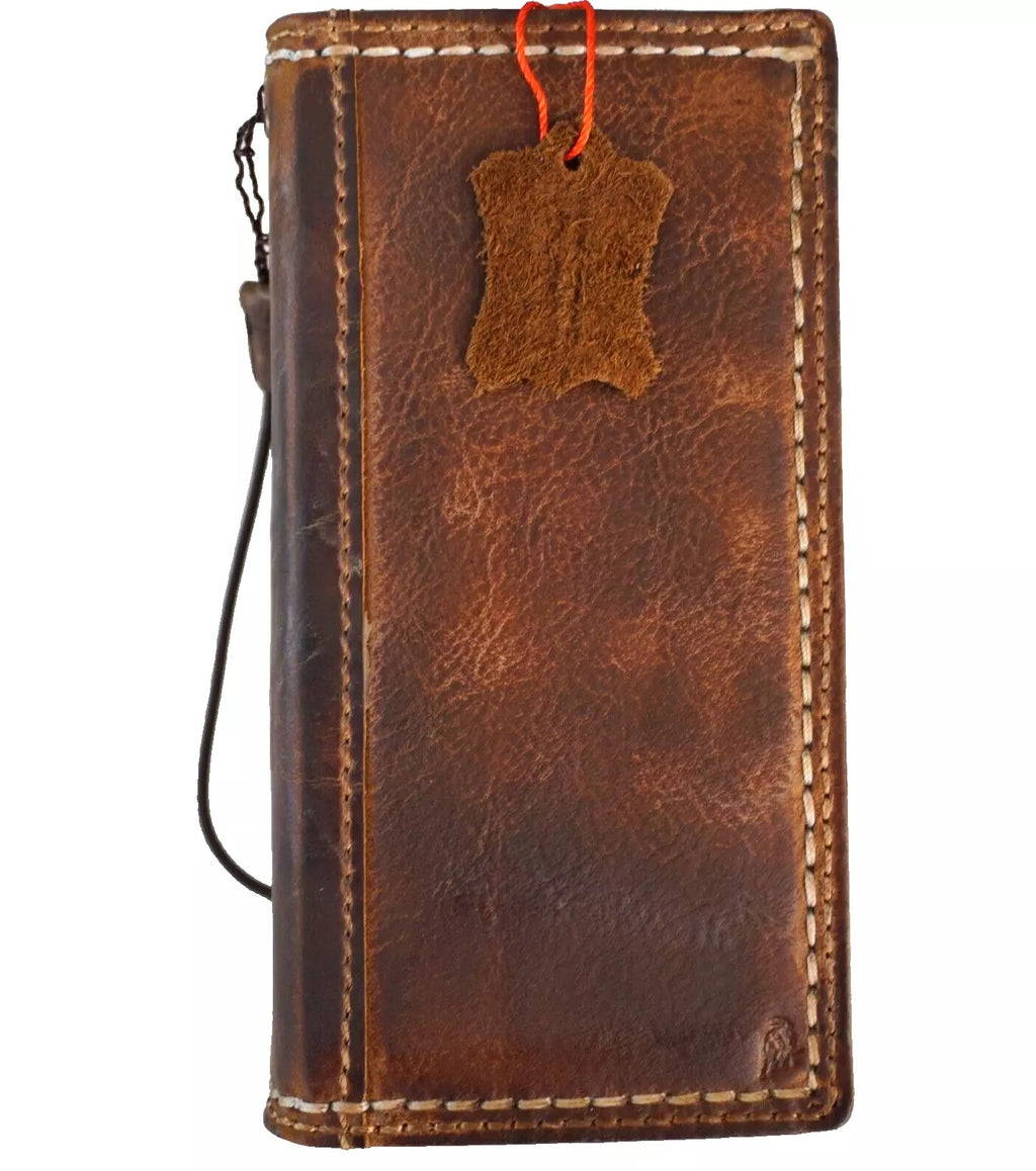 Handmade genuine leather phone case for Apple iPhone 12-16 Pro Max, 8 Plus, with wallet and book-style design by DAVISCASE.