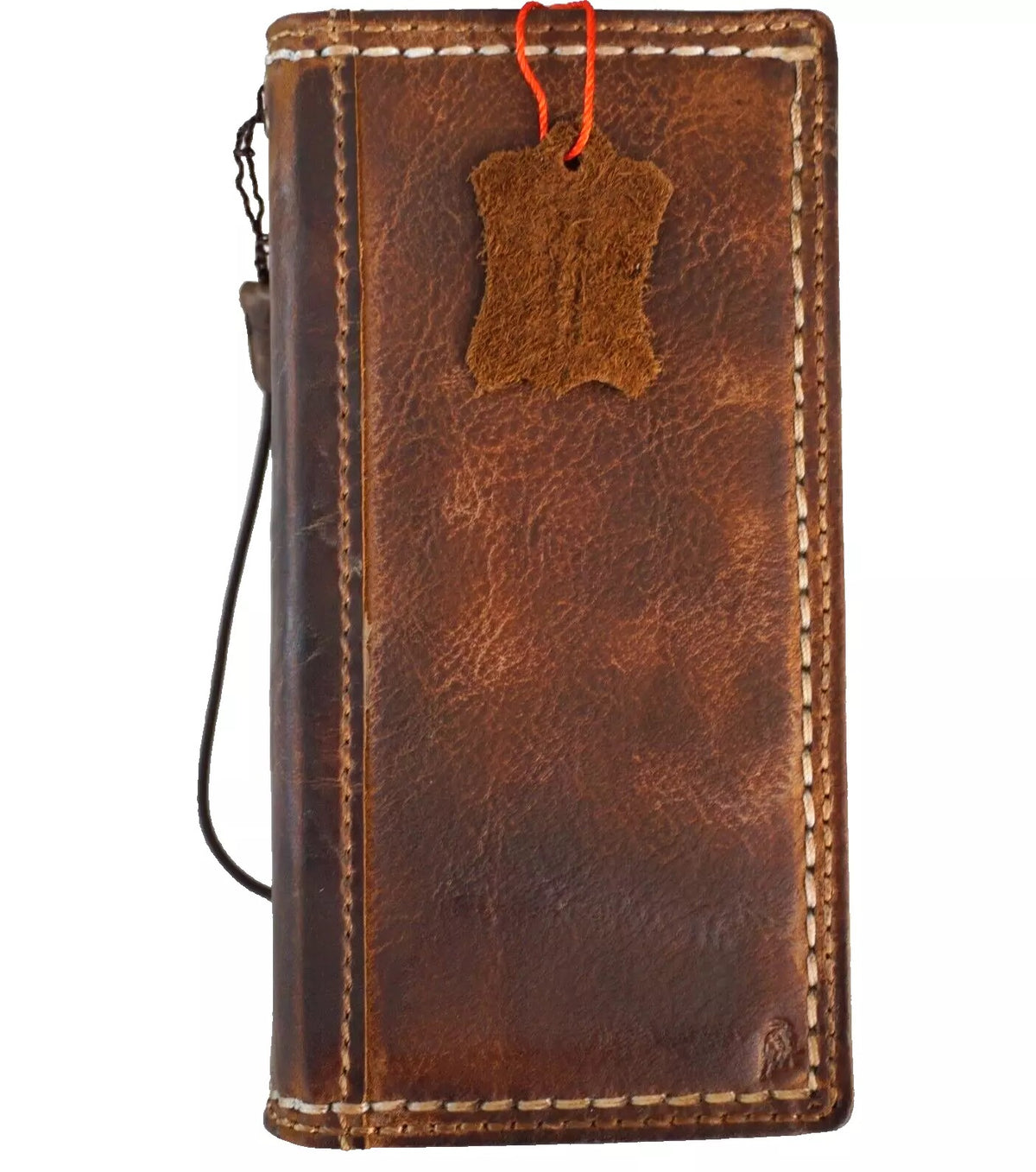 Handmade genuine leather phone case for Apple iPhone 12-16 Pro Max, 8 Plus, with wallet and book-style design by DAVISCASE.