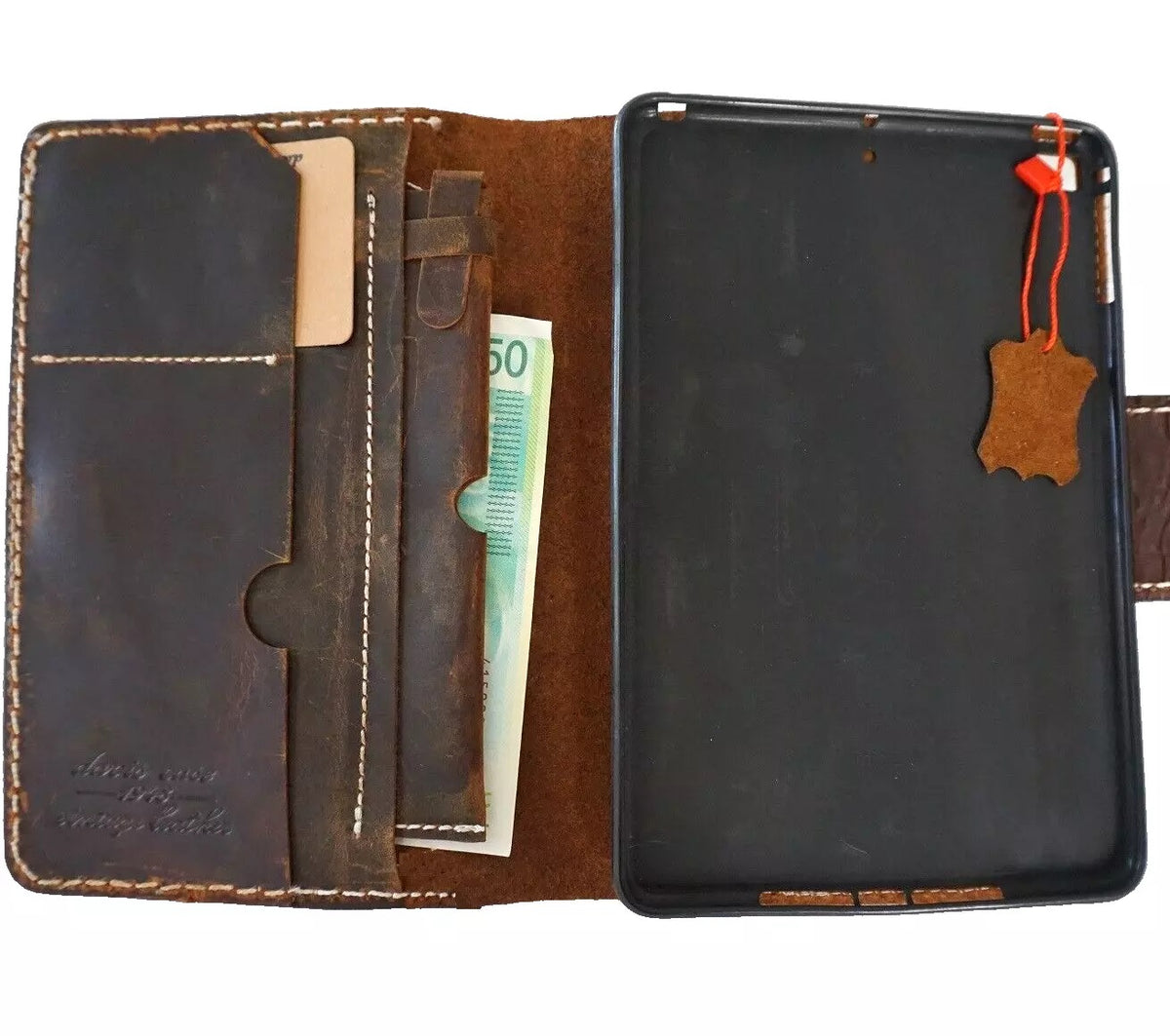 Handmade genuine leather case for Apple iPad Mini 6, 5, 4, 3 Pro by DAVISCASE, featuring a DIY pen holder and luxurious design.