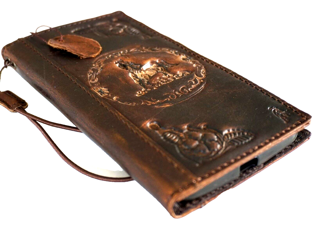 Handmade DAVISCASE genuine leather phone case with vintage style, credit card slots, for iPhone 11 to 16 Pro Max, full grain luxury.
