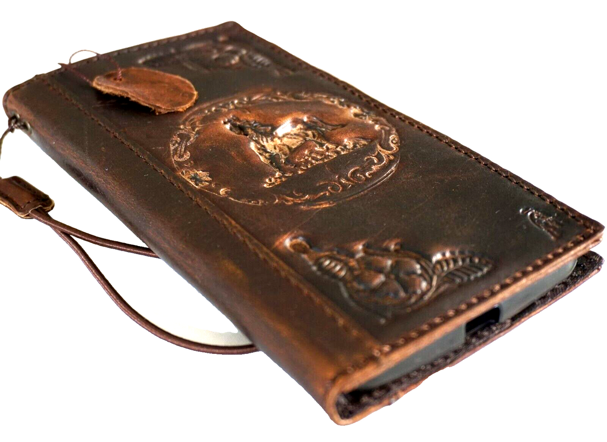 Handmade DAVISCASE genuine leather phone case with vintage style, credit card slots, for iPhone 11 to 16 Pro Max, full grain luxury.
