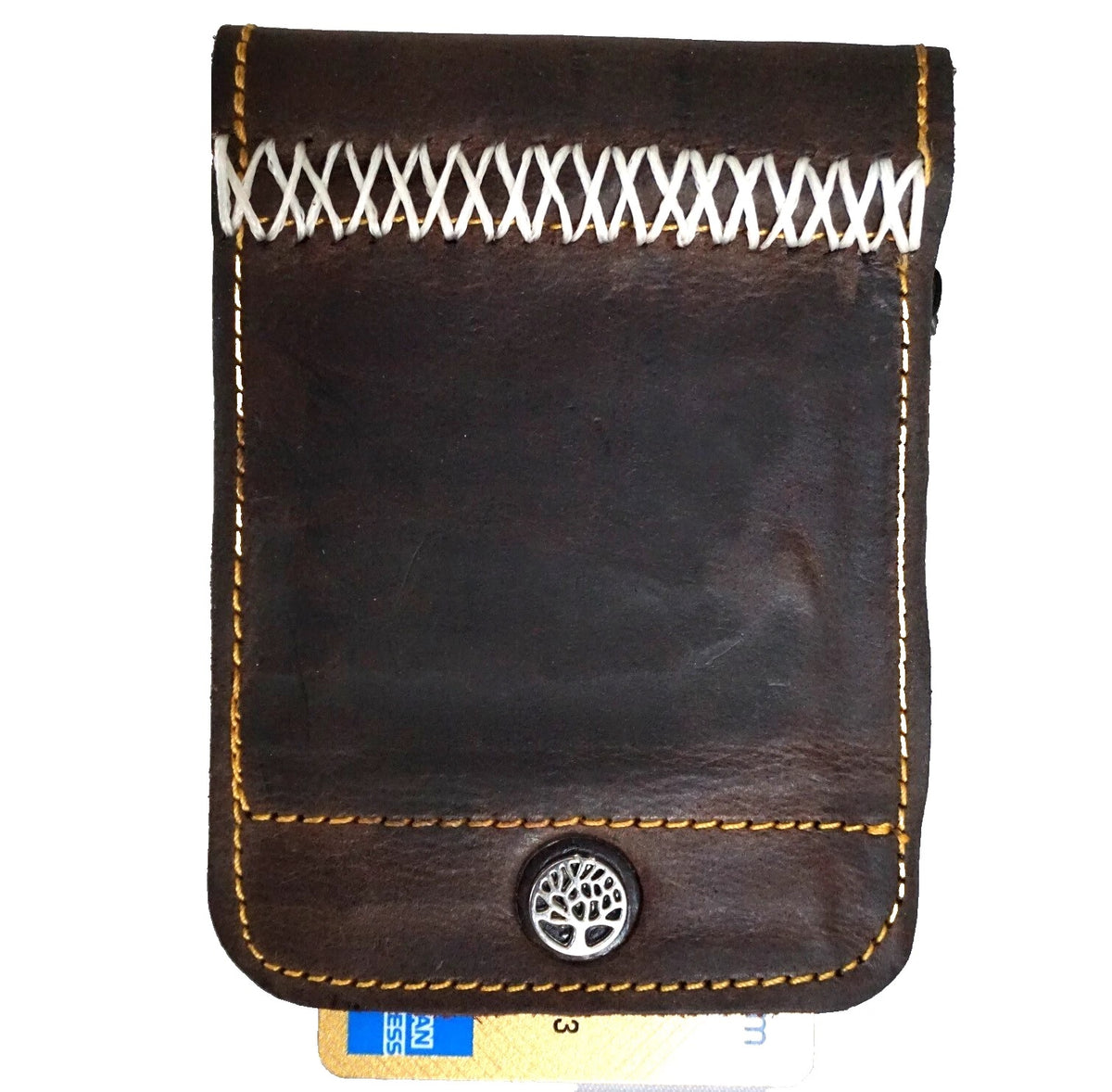 Genuine tan leather wallet phone case for Galaxy Z Flip 3 4 5 6 7 with Tree of Life design, handmade by DAVISCASE.