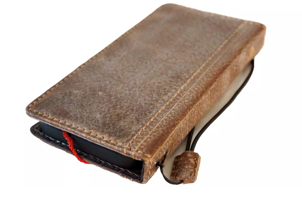 Genuine leather phone case for iPhone 11-16 Pro Max, handmade by DAVISCASE, with vintage Bible craft design and white stone accents.