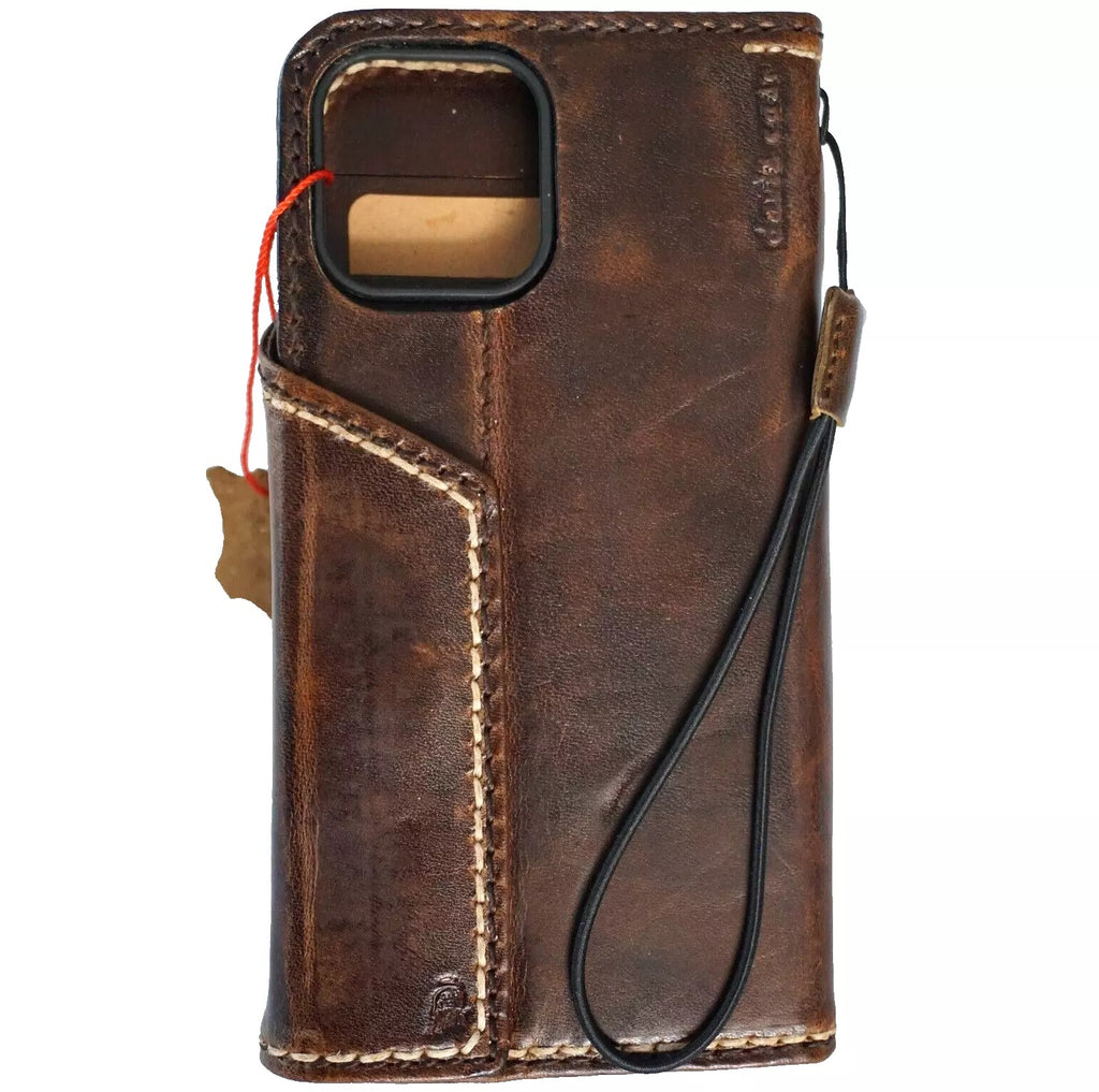 Handcrafted genuine leather phone case for Apple iPhone 11 to 16 Pro Max, with wallet and magnetic closure, by DAVISCASE.