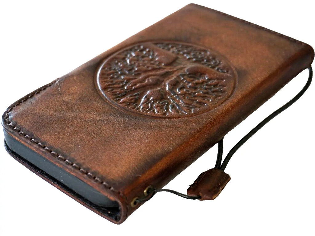 Genuine leather Google Pixel 7 Pro case by DAVISCASE with Tree of Life design, magnetic closure, stand, and wireless charging compatibility