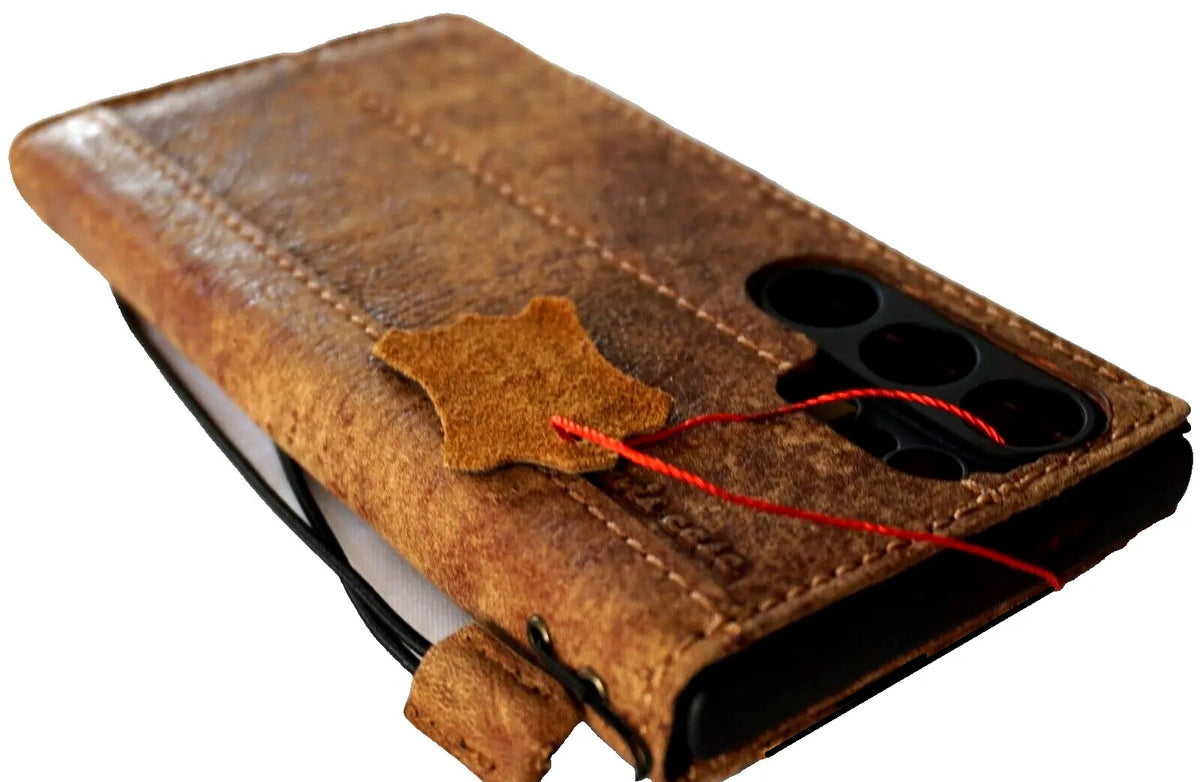 Genuine leather wallet phone case for Samsung Galaxy S series and A series, DAVISCASE, tan vintage style, full grain handcrafted design