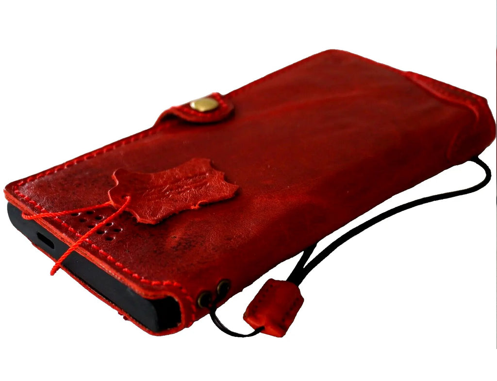 Handmade genuine leather phone case for Galaxy S26, S24, S25 Ultra FE Plus, Z Fold8, in red wine with wallet and clasp.